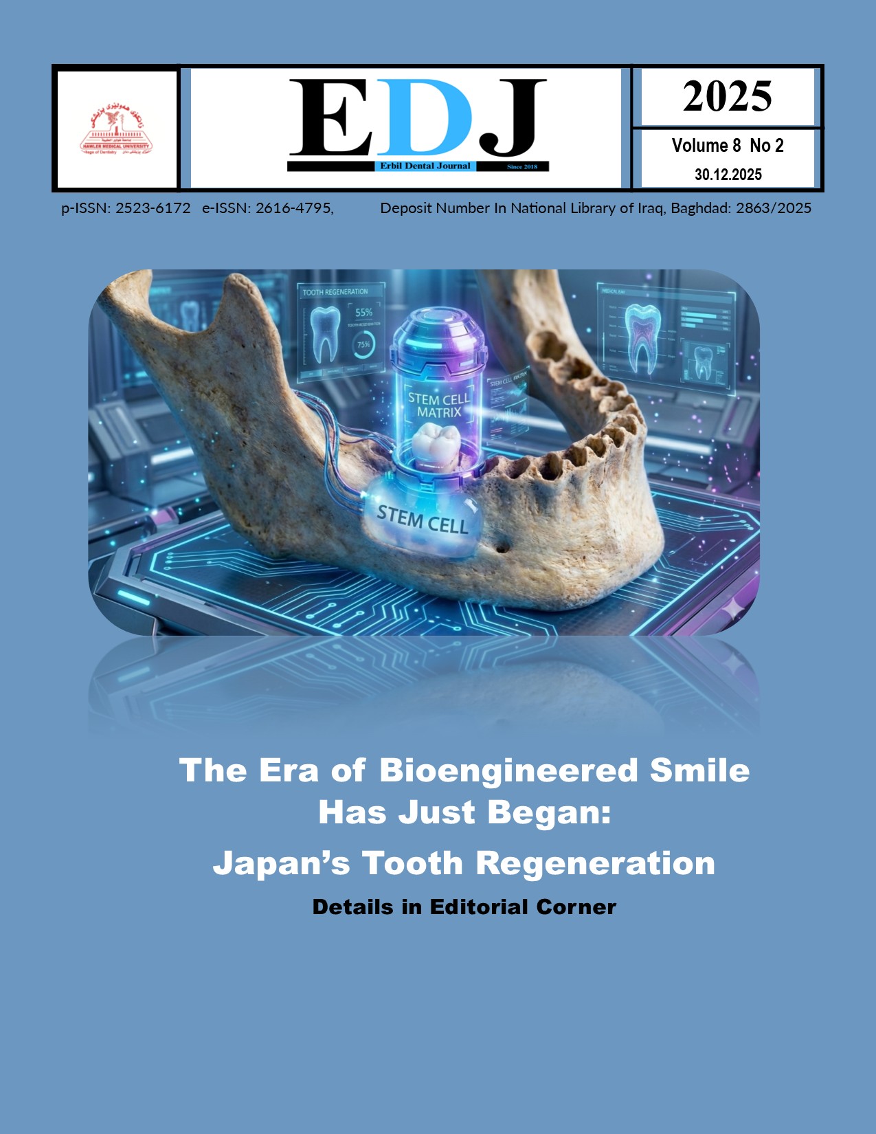 					View Vol. 8 No. 2 (2025): Erbil Dental Journal EDJ
				